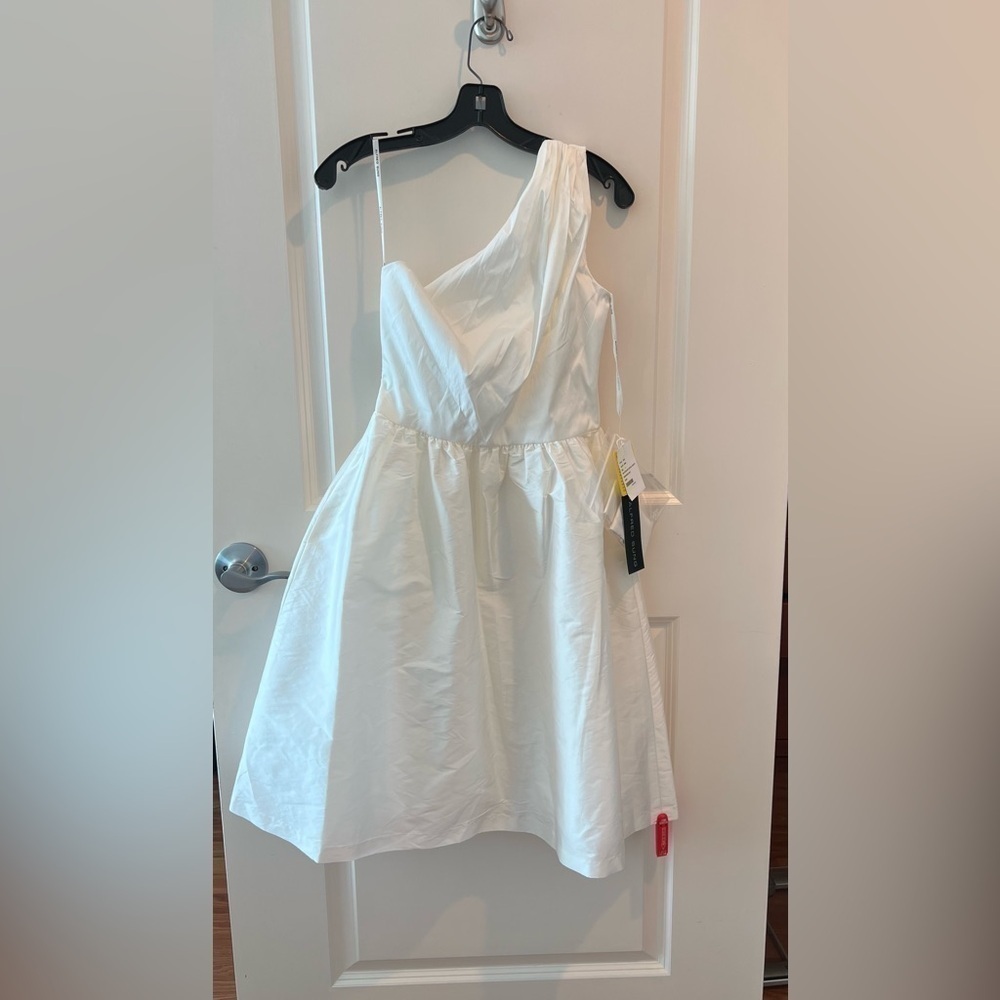 ALFRED SUNG White One-Shoulder Fit-and-Flare Dress
